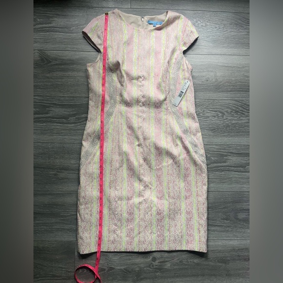 NEW Antonio Melani Pink Yellow Tweed Cap Sleeve Fitted Career Dress Size 12 Work - Picture 10 of 10
